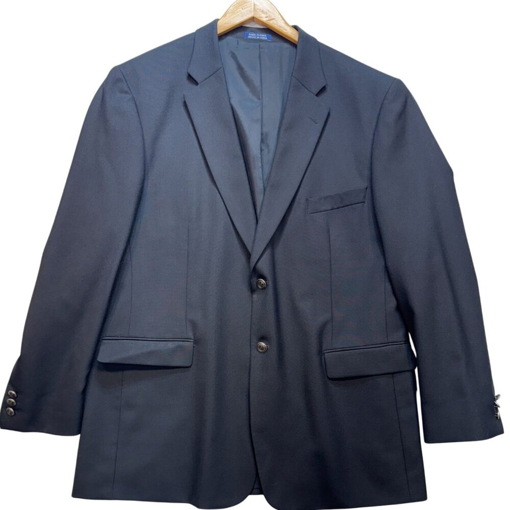 Stafford Men's Wool 2 Button Blazer Jacket Classic Fit Long Sleeve Size 46 Black